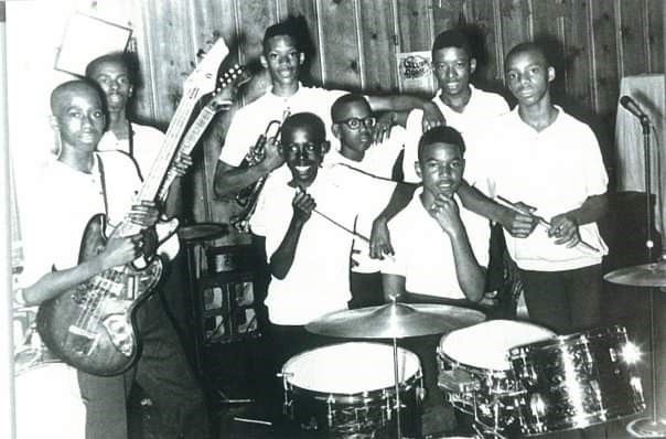 Left to Right: Ernie Bedell, Joe Bedell, Rod Thomas, Larry Bedell, Bobby Shockley (glasses), Richard Allen, Charles Ingram, Burtrum Coker at Lamplighter Hotel, 1967